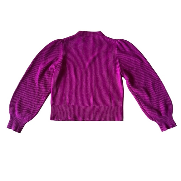 J Crew Cashmere Large Puff Sleeve Mockneck Sweater Ribbed Pink Purple Fuchsia - Picture 7 of 7